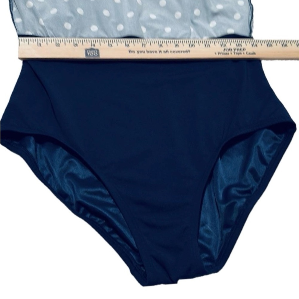 Lands’ End Swim Dress, Size 12, Navy & White Polka Dot - Picture 6 of 8
